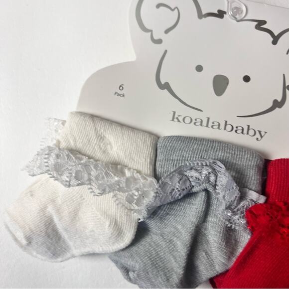 KoalaBaby Dressy Ankle Socks with Lace Detail 6 Pack Sz 0-6 M - Picture 4 of 12